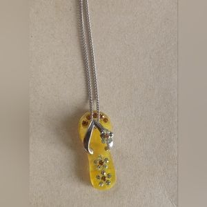 Silver 925 Avon Vintage Flip Flop Rare Yellow Beaded Pendant Necklace